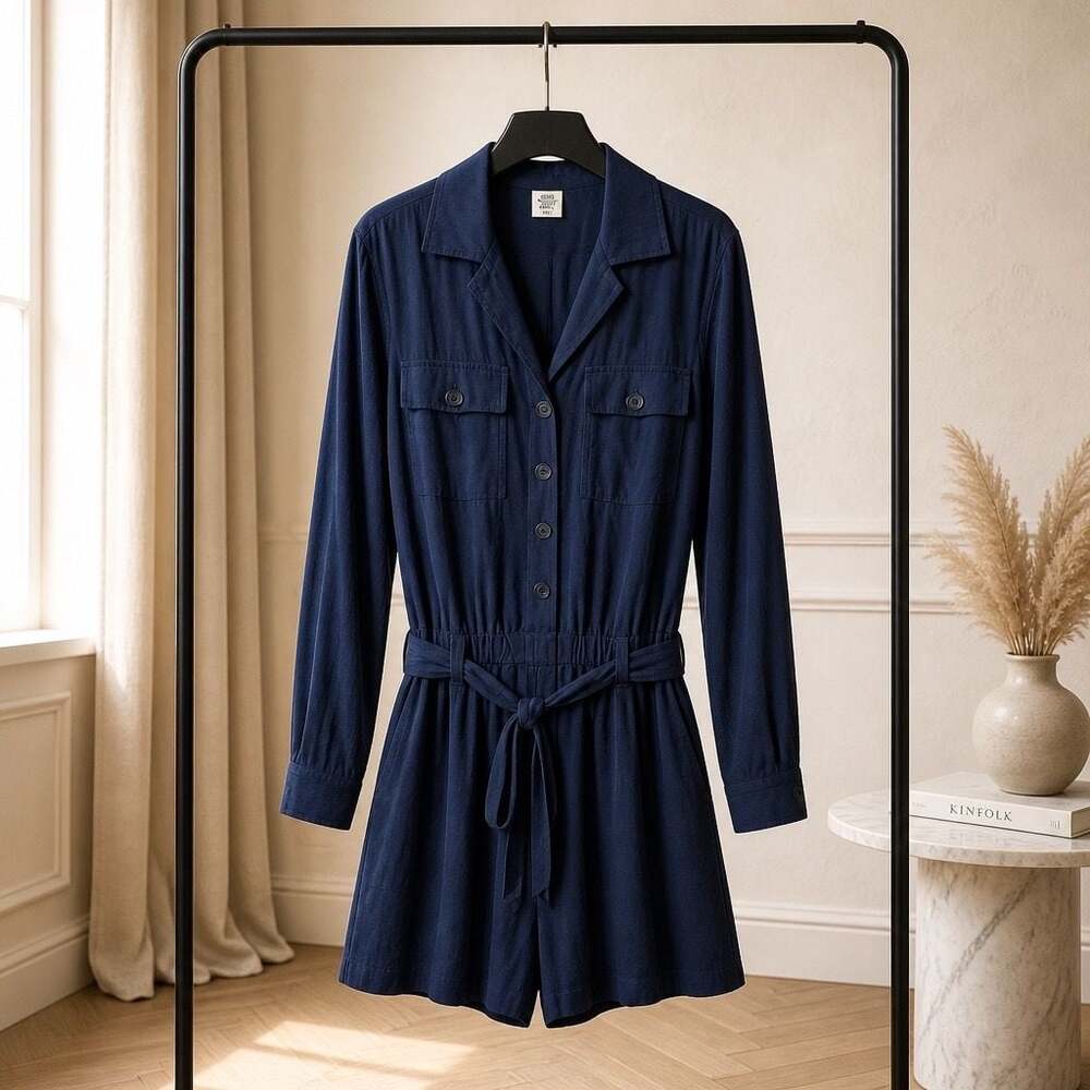 Good Hart Navy Cargo Romper with Tie Belt #1144 - Picture 2 of 8
